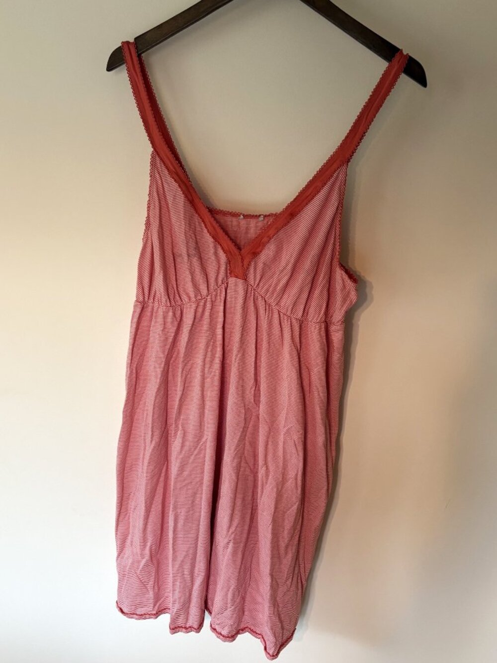 Vintage Hanro Cotton Baby Doll Nightie, Red/White Stripe, Women's XL